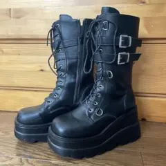 厚底レースアップブーツ ブラック