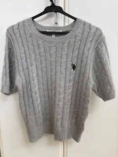 U.S.POLO ASSEN. ポロ グレー ワンポイント半袖ケーブルニット M