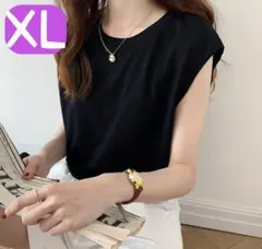Tシャツ 黒 無地 フレンチスリーブ ノースリーブ 半袖 夏 シンプル XL
