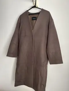 SIMPLICITE　ノーカラーウールロングコート　グレージュ　Fサイズ