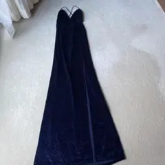 グリッターネイビー Vネック パーティードレス スリット入り　サイズS〜M