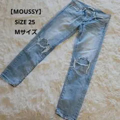 【MOUSSY】 ダメージ デニム パンツ ライトブルー　Mサイズのサムネイル