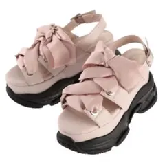 EATME BIGリボンサンダル ピンク ブラック 黒 靴