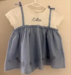 エルサチュールTシャツドレス風トップスチュニックディズニープリンセス刺繍水色