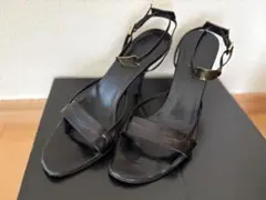 ブラックレザーサンダル 7cmヒール