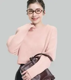 coca 縮絨ニットクロップド丈トップス M ライトピンク