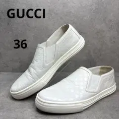 極美品！GUCCI グッチシマ　ホワイトレザー　GG柄　スニーカー　スリッポン