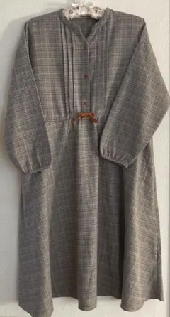 森ガール　チェック　ゆったりワンピース