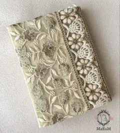 MaEuMインド刺繍リボン文庫本ブックカバー片側調整タイプ【Green】