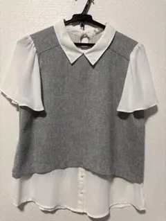 新品未着　mysty woman 半袖 ブラウス グレー ホワイトのサムネイル