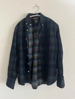 BEAMS HEART ダークブルー系チェックネルシャツ S