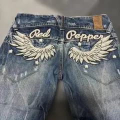 RED PEPPER フレアデニム 刺繍 羽根 ブーツカット　ローライズ　27
