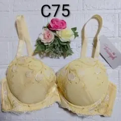 C75◆トリンプ◆花刺繍　ブラジャー◆イエロー