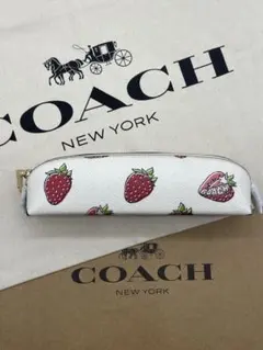 COACH CAP08】ポーチ ペンケース筆箱 筆記具 ストロベリープリント