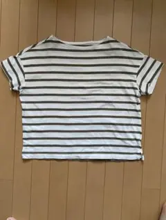 白/オリーブストライプ 半袖Tシャツ XS