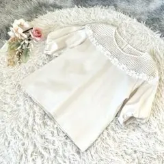 美品】リランドチュール 3D刺繍 レースブラウス 七分袖 総レース