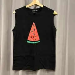 スイカプリント ノースリーブTシャツ ブラック