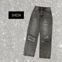 SHEIN ストレートデニム ダメージ加工 グレーのサムネイル