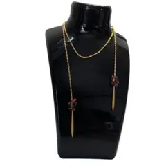 花モチーフ ゴールド ロングネックレス ラリエットとピアスのセット 未使用品