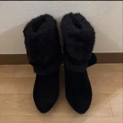 ショートブーツ ファー付き ブラック スエード調 サイズMサイズ