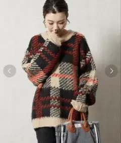 ビッグシルエットチェックニットプルオーバー FREAK'S STORE