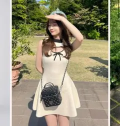 パイピングリボンデザインニットミニワンピース ダーリッチ Darich パイピングリボンデザインニットミニ