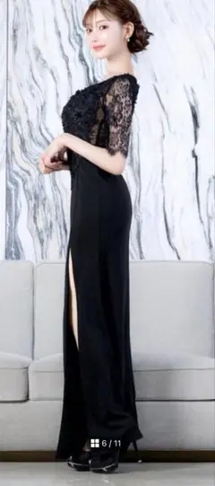 圧倒的美脚★深スリット 透けレース ロングキャバドレス　DAZZY STORE