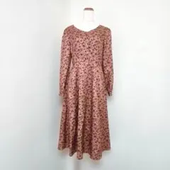 エディットコロン 花柄ロングワンピース 長袖 Vネック ブラウン系 フレア（3）のサムネイル