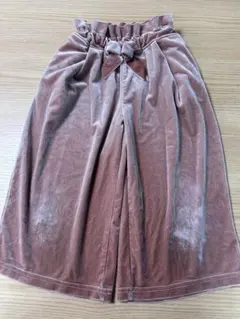 ガウチョパンツ　ピンク　ベルベット リボン付き ワイドパンツ　110cm