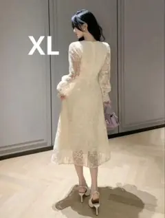 SHEIN（DAZY）白ロングワンピースドレス レース Vネックマキシ丈　結婚式