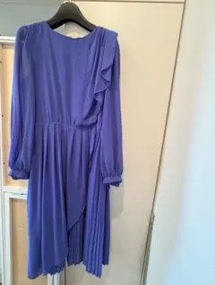 【古着】青色 フリル付きアシンメトリーワンピース