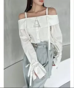 dazzlin キャンディースリーブオフショルシャツブラウス