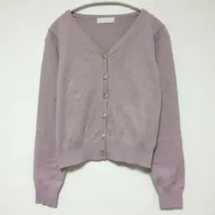パターンフィオナ ラメ入り Vネックカーディガン ビジューボタン M 紫のサムネイル