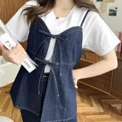 【moment+】ライトオンスデニムダブルリボンオープンキャミソール