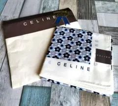 ○新品○CELINE【セリーヌ】 ホワイト×ブルー系　デイジー柄　ハンカチ