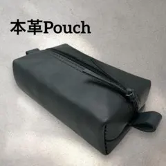 本革　牛革　レザークラフト　ポーチ　小物入れ　ハンドメイド　ダークグリーン