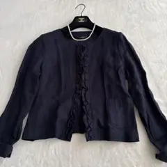 濃紺 ネイビー 15号 フリル ノーカラージャケット リネン 麻 大きいサイズ