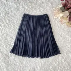 INDIVI プリーツスカート（38）ネイビー系　シフォン　オフィスフェミニン