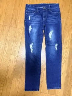 ダメージ加工 濃い青デニムパンツ ウエスト64