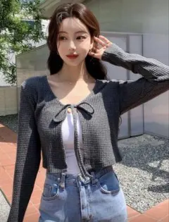 Dazy グレー クロップドカーディガン