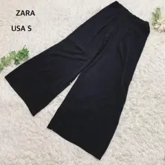 ザラ　ワイドパンツ　ウエストゴム　大人カジュアルモノトーンコーデ　USAS 黒