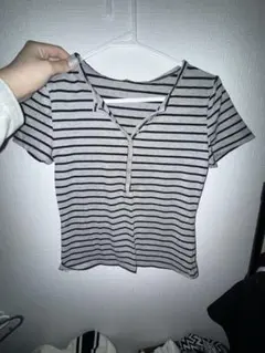SHEIN グレー ストライプ 半袖Tシャツ M