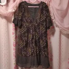 美品 LLサイズ IMAGE 小花柄＆水玉模様が大人かわいい 半袖 ワンピース