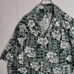 半袖シャツ アロハシャツ オープンカラー グリーン 総柄のサムネイル