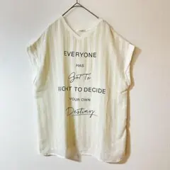 Khalita カットソー　シアー　トップス　半袖　ストライプ　　L