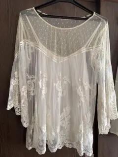 COCODEAL ホワイト レースカーディガン フレアスリーブ