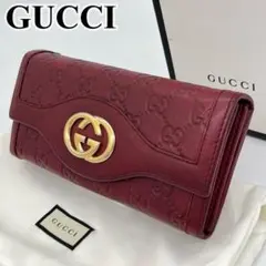 GUCCI 長財布 フラップ GG柄 シマレザー インターロッキング 箱、袋付き