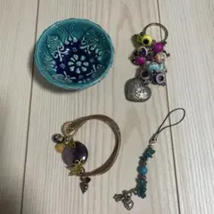 トルコで購入 トルコ石ストラップ　キーホルダー　ブレスレット　陶器　勾玉