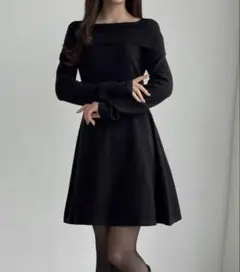 期間限定【1回着用】オフショル風スクエアネックミニニットワンピ