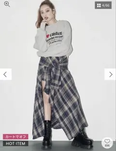 スリーブデザインチェックアシンメトリースカートネイビー